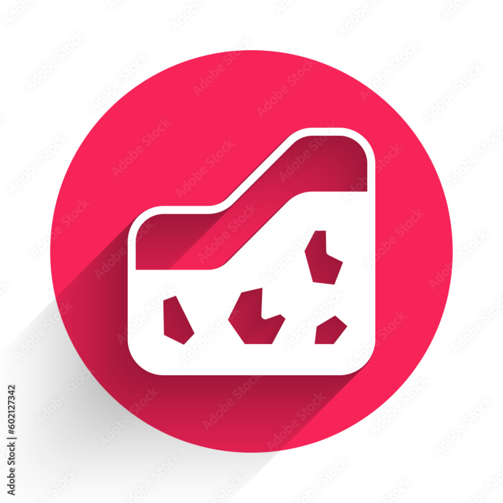 White Ground icon isolated with long shadow background. Red circle button. Vector