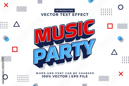 Editable text effect Music Party 3d Cartoon template style premium vector