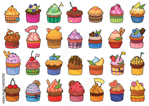 Cupcake isolated color set icon. Vector illustration muffin on white background. Vector color set icon cupcake .