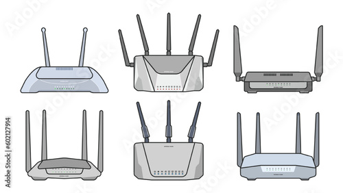 Router vector color set icon. Vector illustration internet modem on white background . Color set icon router.