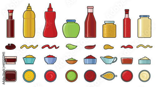 Sauce vector color icon set . Collection vector illustration ketchup on white background. Isolated color icon set sauce for web design.
