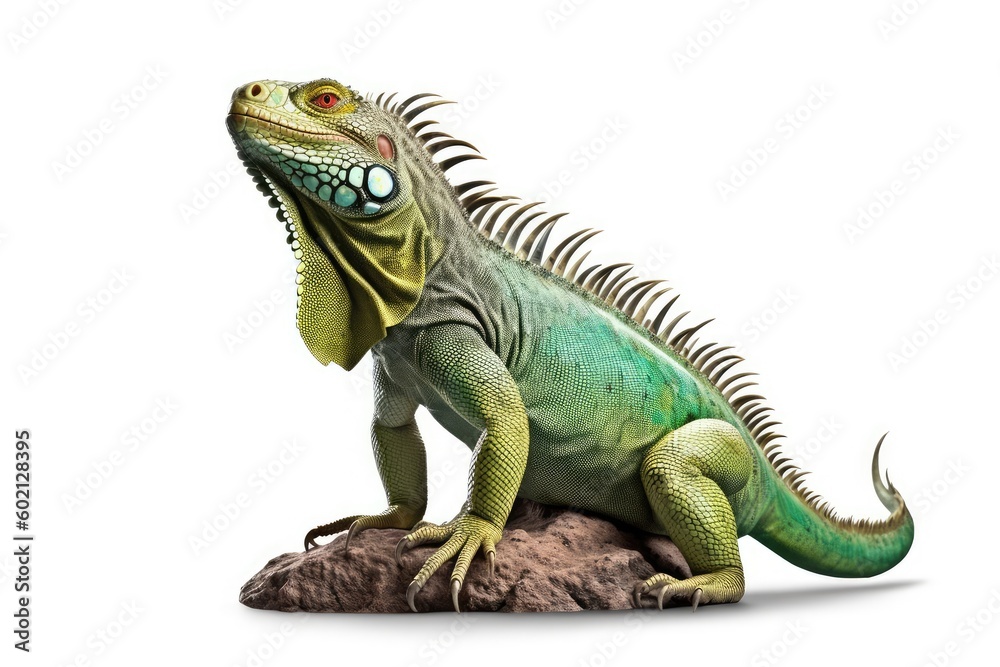 Obraz premium Large Green Iguana isolated on a white background. Generative AI technology.