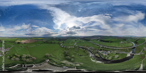 A 360 degree aerial view of Brougham Castle near Penrith in Cumbria, UK