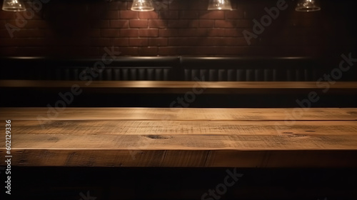 An empty wooden counter table top for product display in a pub or bar © Volodymyr Skurtul