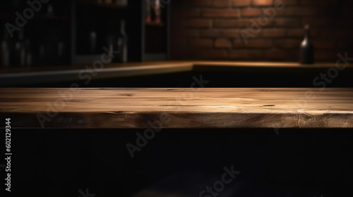An empty wooden counter table top for product display in a pub or bar © Volodymyr Skurtul