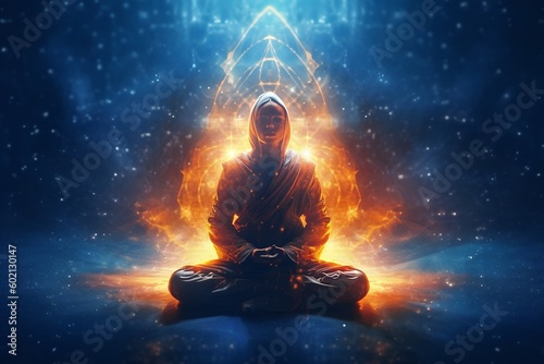 Person meditating and gaining inner power and peace, generative ai image, spiritual transformation concept photo