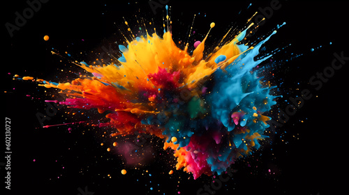 Abstract  RGB color explosion  splashes  aerosol  paint drops. Generative AI technology.