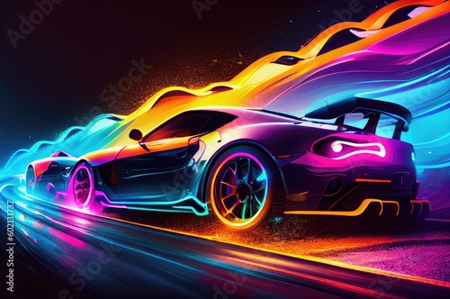 Neon Electric Sports Car Concept Generative AI