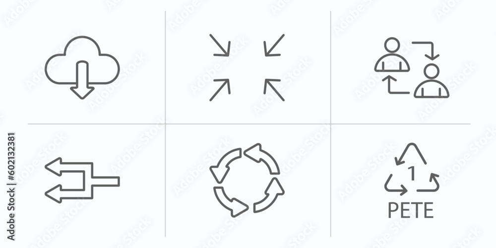 user interface outline icons set. thin line icons such as download data, exit full screen arrows, exchange personel, refresh left arrow, circular arrow, 1 pete vector. - obrazy, fototapety, plakaty 