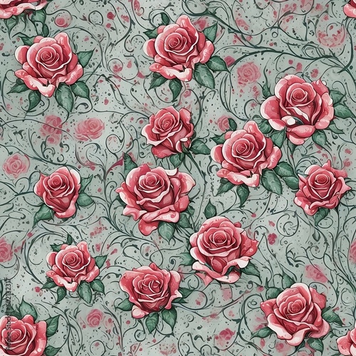 Seamless pattern with beautiful roses. Generative AI