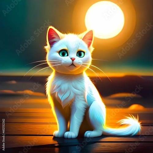 A Cute White Cat With Green Eyes  Generative AI  