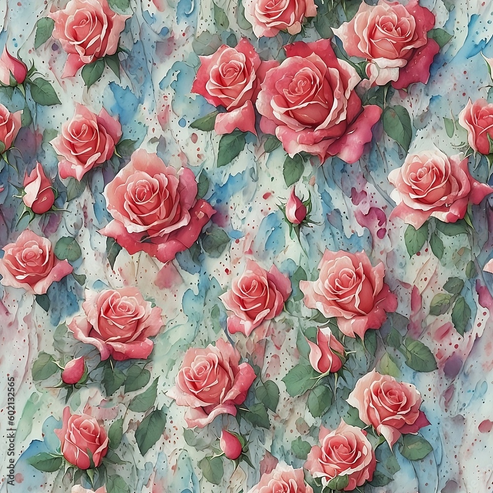 Seamless pattern with beautiful roses. Generative AI