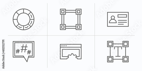 technology outline icons set. thin line icons such as colory theory, , user persona, microblogging, website optimization, text editor vector.