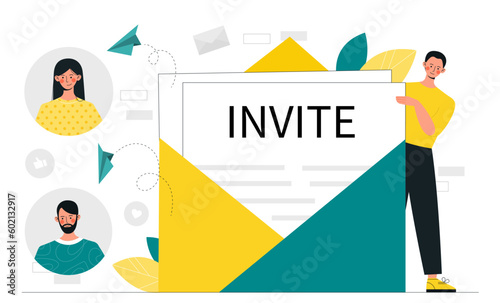 Man with job invite. Employee or potential job candidate has received letter from employer. Recruitment to company or organization, business correspondence. Cartoon flat vector illustration