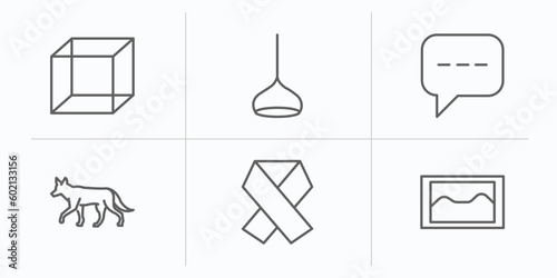 shapes outline icons set. thin line icons such as geometry cube, dome light, oval speech bubble, jackal, , foto vector.