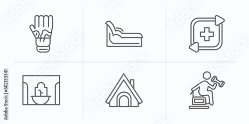 sauna outline icons set. thin line icons such as mottled skin, tepidarium, regeneration, hamam, hideaway, vascular workout vector.