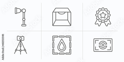 photography outline icons set. thin line icons such as illuminatio, light box, high quality, tr, blur, metering vector.