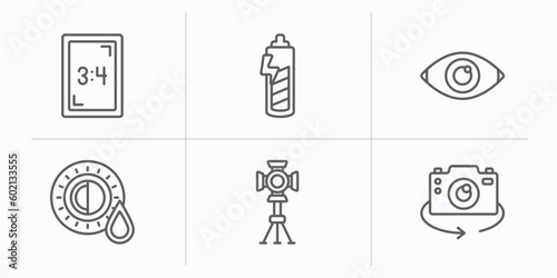 photography outline icons set. thin line icons such as aspect, carging, red eye, shades, spotlight, chroma vector.