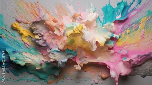 Explosion of pastel paints. Fusion of pastel colors in paint and smoke. Creative, original, dynamic and colorful resources. Image generated by AI. 