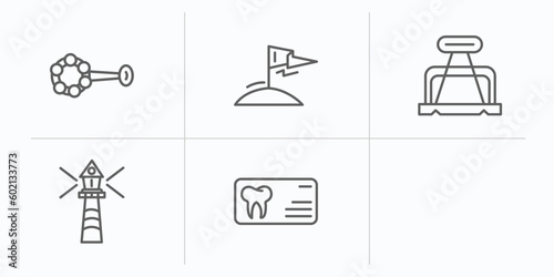 other outline icons set. thin line icons such as baby's rattle, 7 other, king of the hill, office clip, smeaton's tower, dentist business card vector.