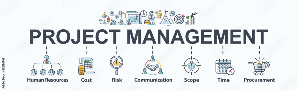 Project management banner web icon for business, human resources, cost