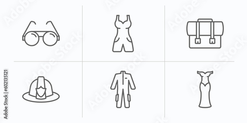 fashion outline icons set. thin line icons such as , office briefcase, firefighter hat, working coverall, cord lace