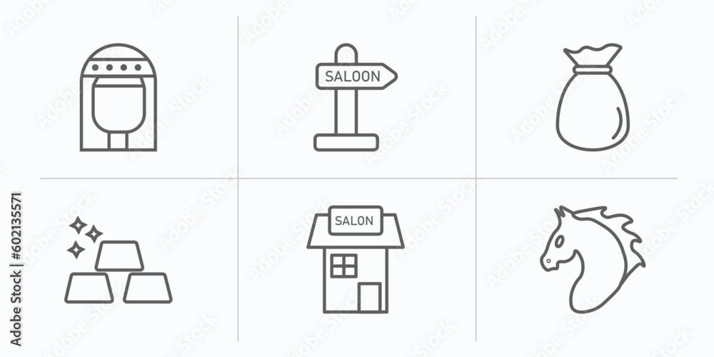 desert outline icons set. thin line icons such as cleopatra, wild west saloon, old money bag, ingots, salon, horse vector. desert outline icons set. thin line icons such as cleopatra, wild west saloon, old money bag, ingots, salon, horse vector.