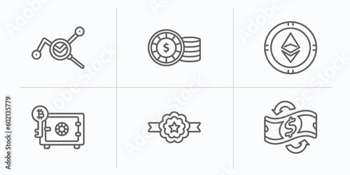 cryptocurrency outline icons set. thin line icons such as market trends, casino chips, , proof of stake, best seller, currency circulate vector.