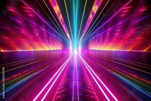 Background with colorful glowing light and speed trails. Created with Generative AI