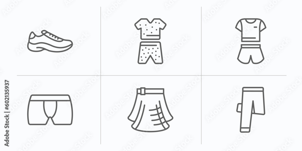 clothes outline icons set. thin line icons such as sneaker, pyjamas, pijama, underpants, kilt, trouser vector. clothes outline icons set. thin line icons such as sneaker, pyjamas, pijama, underpants, kilt, trouser vector.