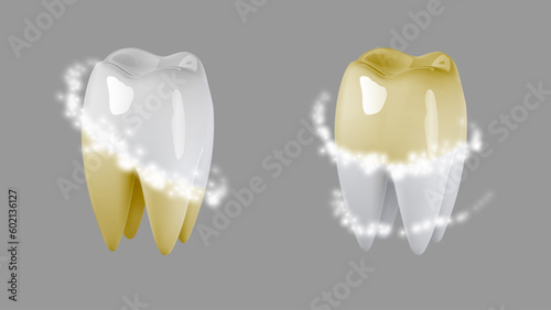 3d tooth whitening hygiene icon. Dental plaque cleaning with laser, toothpaste, for cavity protection, shiny bright smile, enamel care.