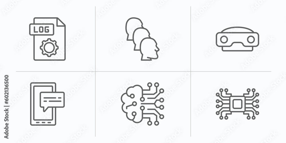 artificial intelligence outline icons set. thin line icons such as log file, depth perception, stereoscope, survey, cookies, artificial intelligence vector. artificial intelligence outline icons set. thin line icons such as log file, depth perception, stereoscope, survey, cookies, artificial intelligence vector.