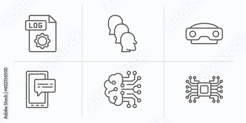 artificial intelligence outline icons set. thin line icons such as log file, depth perception, stereoscope, survey, cookies, artificial intelligence vector.