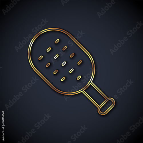 Gold line Sauna brush icon isolated on black background. Wooden brush with coarse bristles for washing in the bath. Anti cellulite massage. Vector