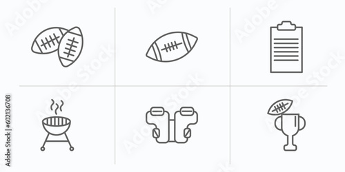 american football outline icons set. thin line icons such as american football, fast football ball, pad, , padded shirt, american cup vector.