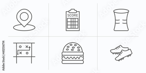 american football outline icons set. thin line icons such as position, score, gaiters, game planning, hamburger, cleats vector.