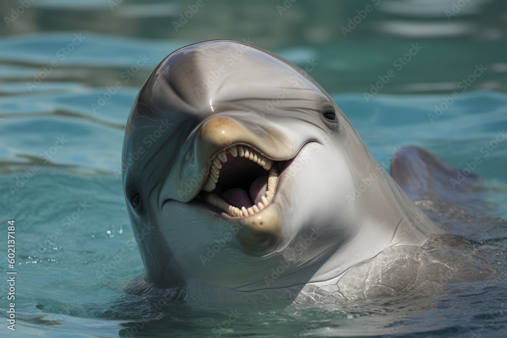 Obraz premium illustration, a dolphin swimming in the sea, generative ai