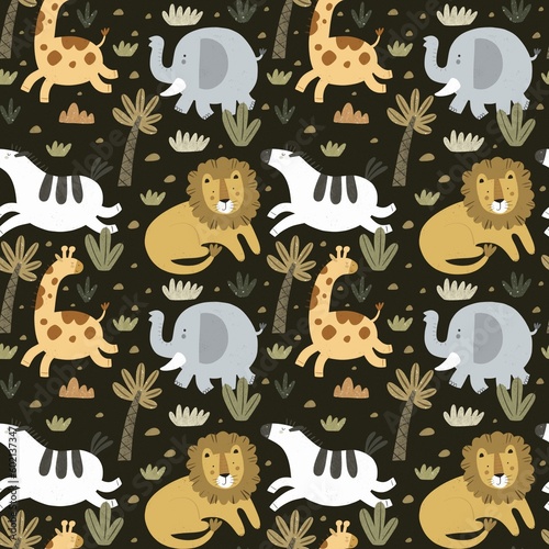 Photography Seamless pattern with african animals, decor elements