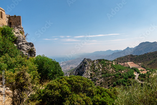 beautiful landscape. view from the top of the mountain to the sea and the city in Northern Cyprus.