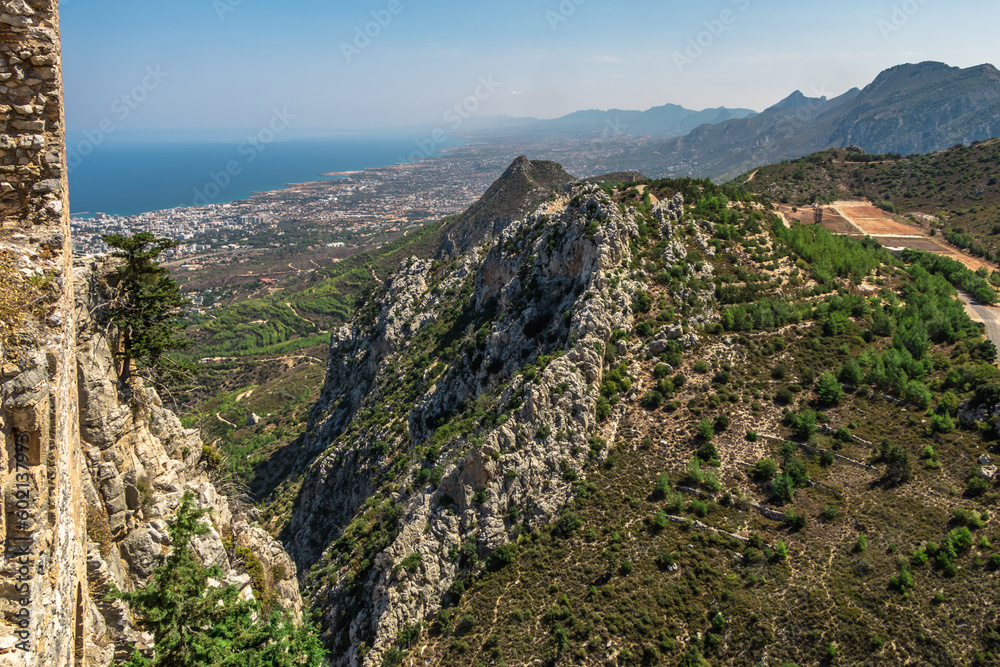 beautiful landscape. view from the top of the mountain to the sea and the city in Northern Cyprus.