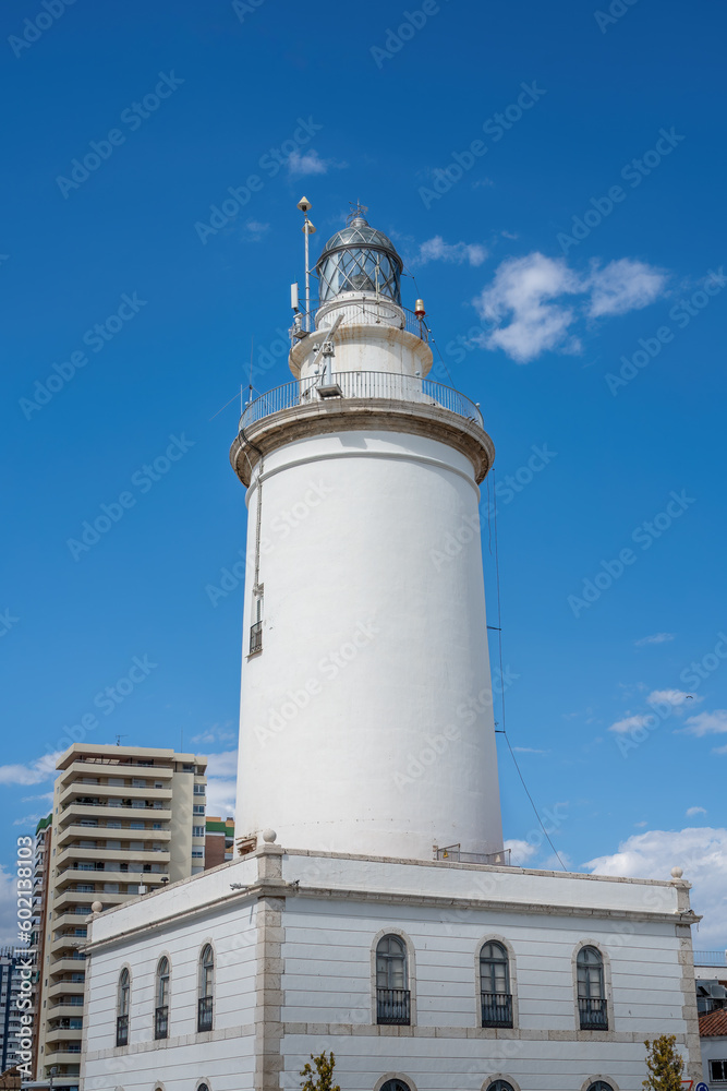 Malaga lighthouse called La Farola - Malaga, Andalusia, Spain Malaga lighthouse called La Farola - Malaga, Andalusia, Spain