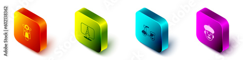 Set Isometric Scooter, Eiffel tower, and French mime icon. Vector