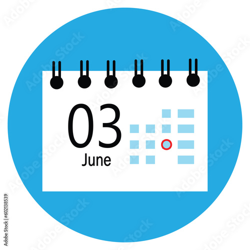 icon with vector eps 10, 03 june icon with white background, new calender