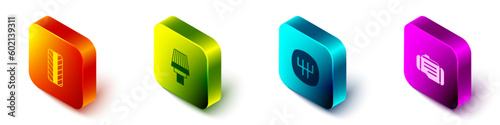 Set Isometric Car tire wheel, air filter, Gear shifter and Check engine icon. Vector