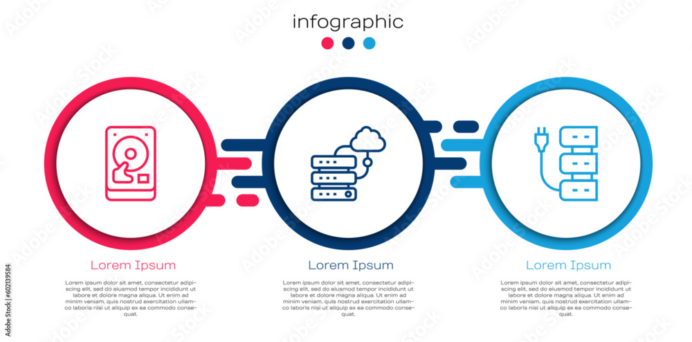 Set line Hard disk drive HDD, Network cloud connection and Server. Business infographic template. Vector Set line Hard disk drive HDD, Network cloud connection and Server. Business infographic template. Vector
