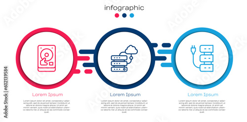 Set line Hard disk drive HDD, Network cloud connection and Server. Business infographic template. Vector