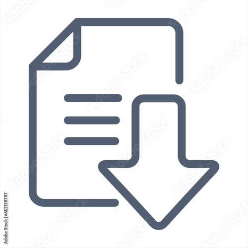 Vector Download Document Icon. Icon download document, pdf file upload, get data sheet, vector arrow.