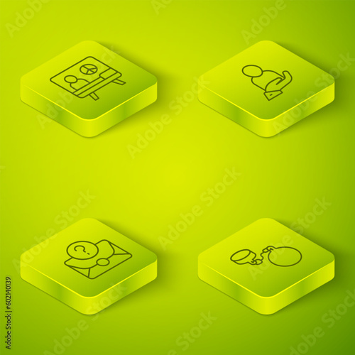 Set Isometric line Life insurance in hand, Envelope with question mark, Ball chain and Peace icon. Vector
