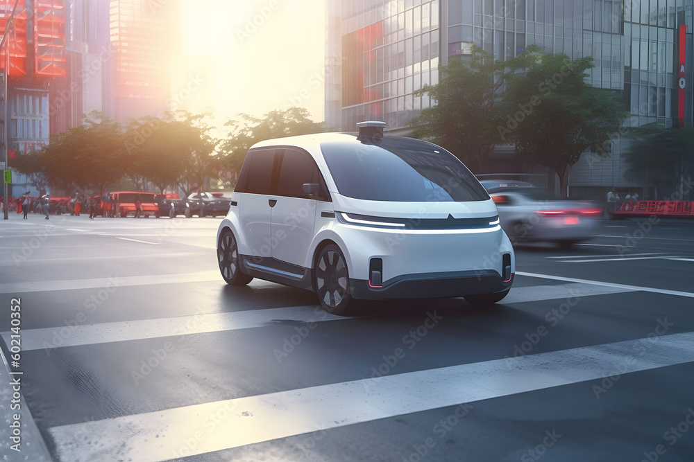 Autonomous self driving car on the road, Generative AI