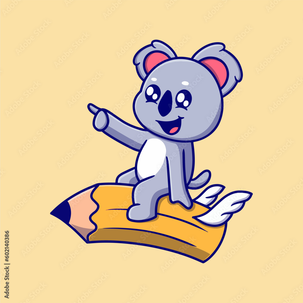 Cute koala rid pencil icon illustration. the flat design concept for education